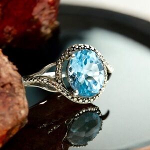 Multifaceted Aquamarine Oval Ring in 925 Sterling